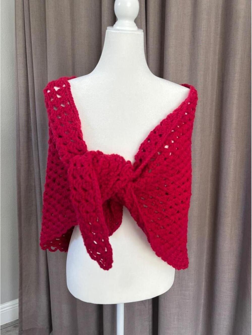 Handmade Style Raspberry Crochet Triangle Shawl Wrap - Picture 3 of 7